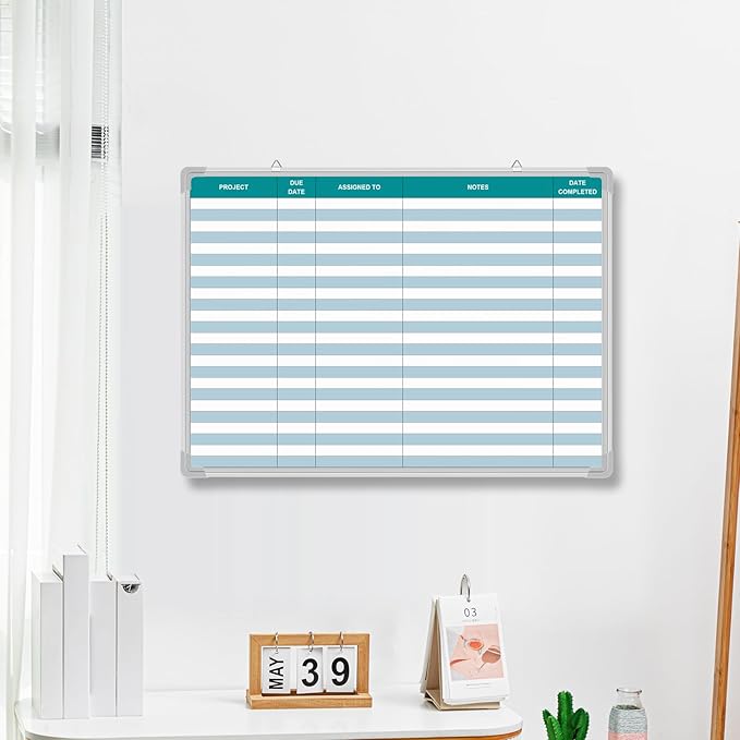 Lined Whiteboard Blank Grid Aluminum Frame Dry Erase Board Reusable Wall - Image 3