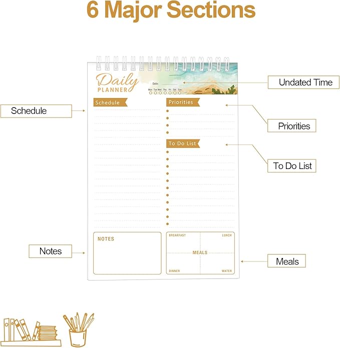 To Do List Notebook Daily Planner A5 CheckList Pad 52 Sheets, 5.9" x 8.2" Daily - Image 2