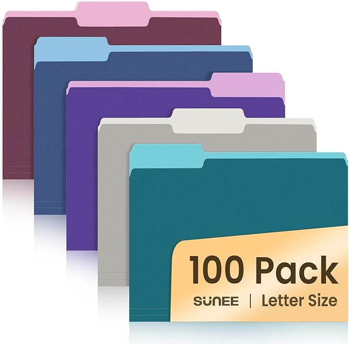 SUNEE File Folders Letter Size Vintage Colors, 100 Pack Manilla Folders 8.5 x by SUNEE