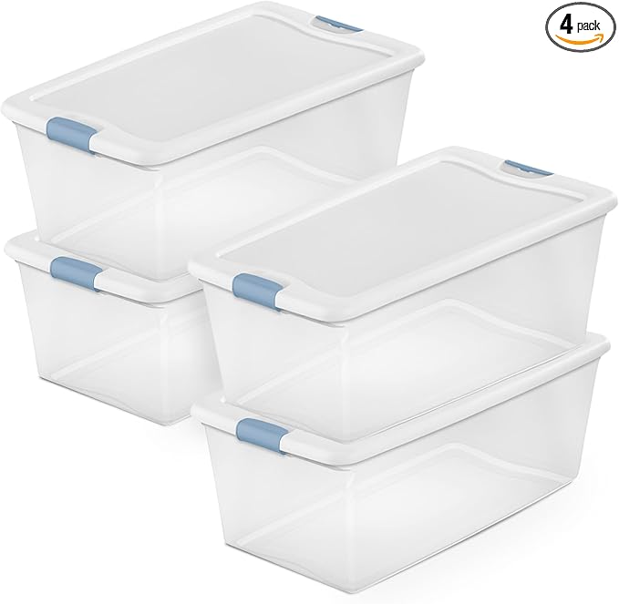 Sterilite 4-Pack Latching Box, Under Bed Storage Bins by Sterilite