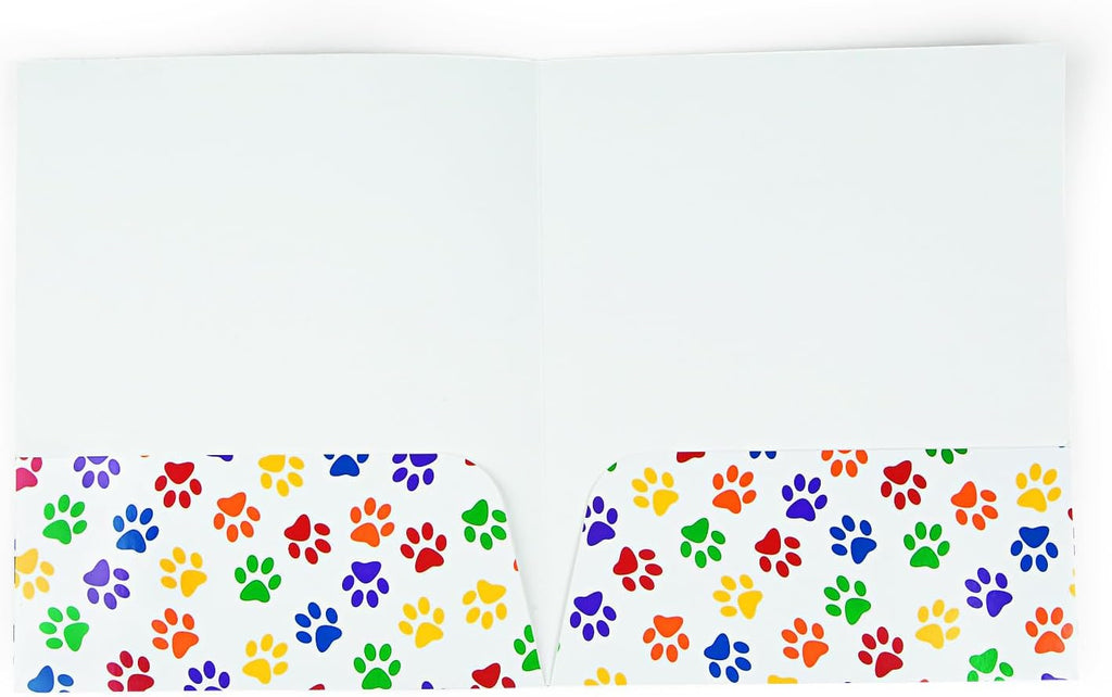 Fun Express Paw Print Pocket Folders with Pockets 12 Pack | Cute School Supplies for Kids & Classroom Essentials, Colored Paper Folders Bulk Set