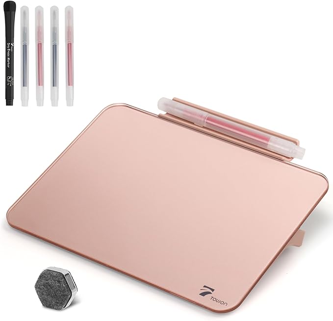 Rose Gold Glossy Mirror Mini Desktop Pure Glass Whiteboard, Small Desktop Dry by TOWON
