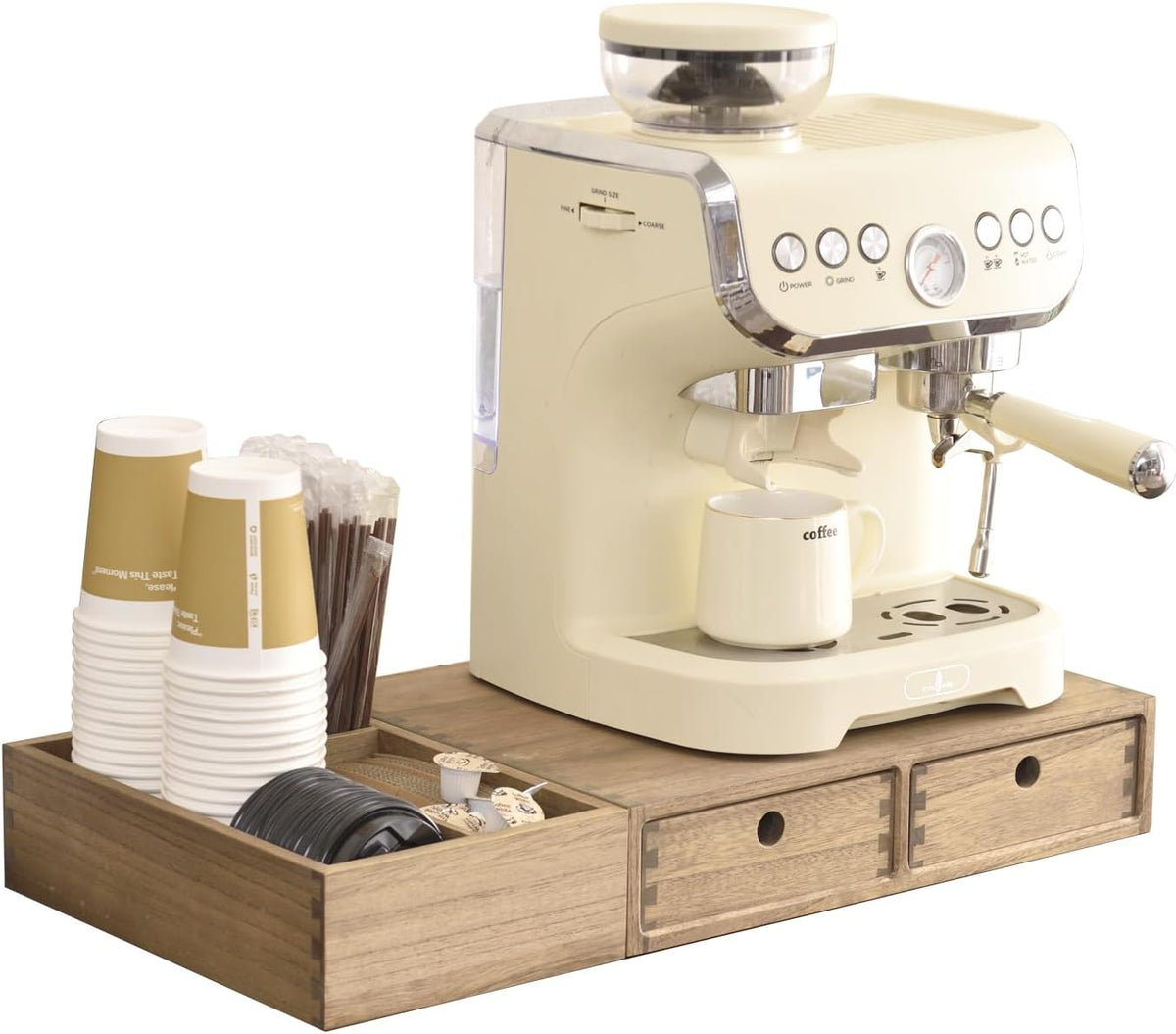 KIRIGEN Wooden Coffee Station Organizer with Drawers, K Cup Holder, Brown