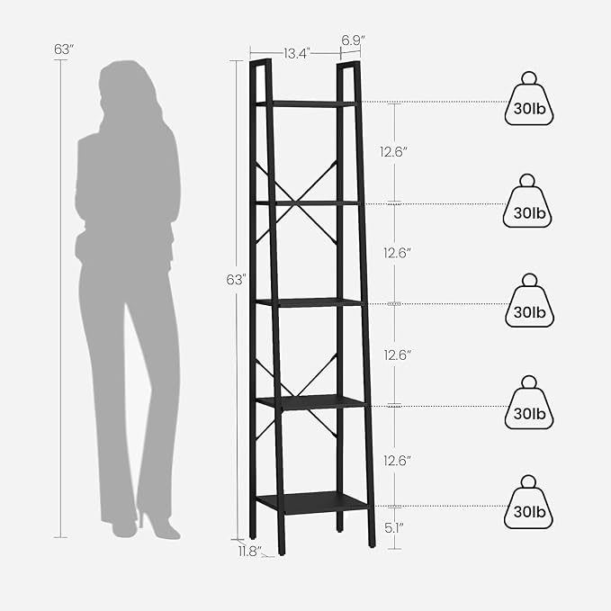Hzuaneri Ladder Shelf, Bookshelf Bookcase, Freestanding Corner Storage Shelve - Image 2
