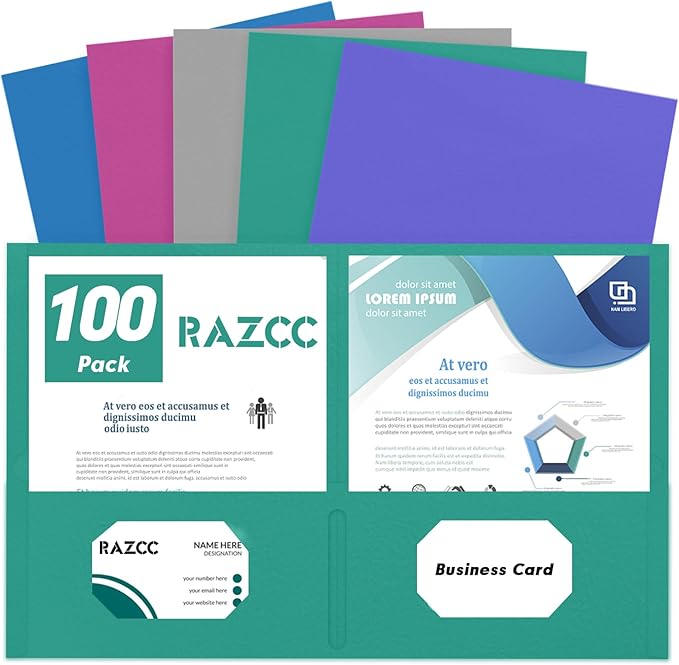Two Pocket Folders, RAZCC 100 Pack 2 Pocket Folders Fit Letter Size Paper by RAZCC