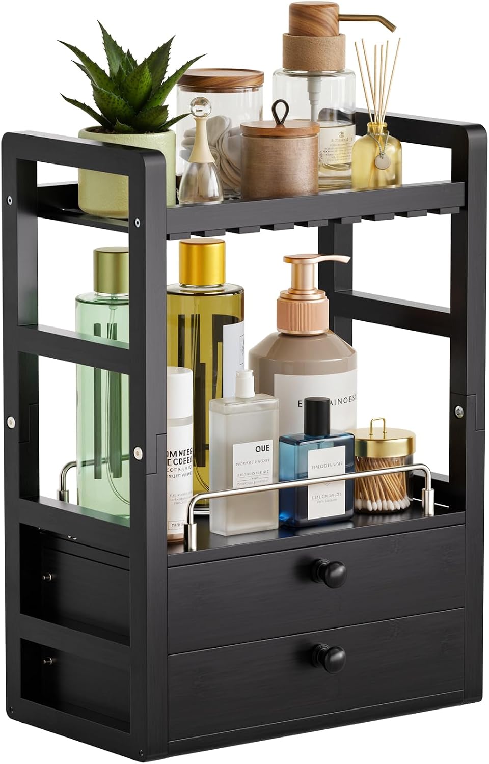 AmazerBath Bamboo Bathroom Counter Organizer, 2-Tier Makeup Organizer with 2 ...