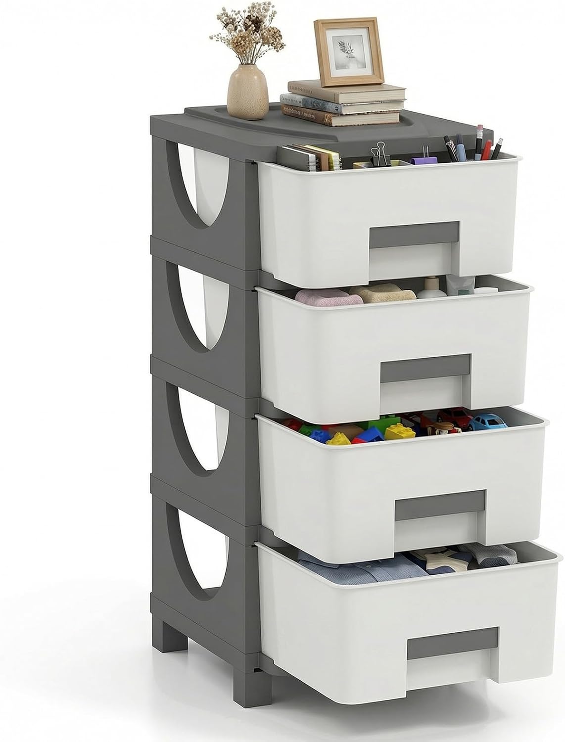 Giantex 4-Drawer Storage Organizer, Plastic Storage Tower with Drawers, Multi...