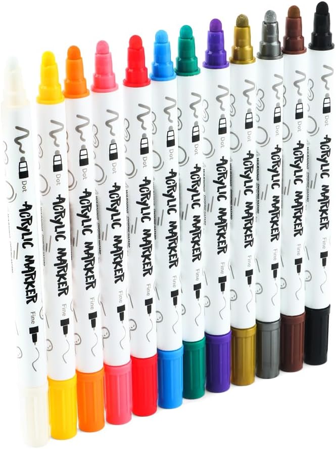 TRANSON 12 Color Bold and Fine Dual-tip Acrylic Paint Pen Set - Image 8