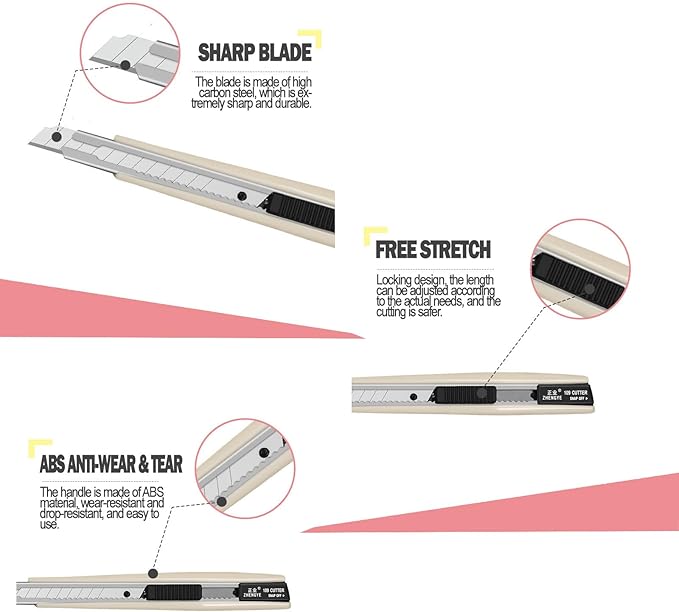 AHCHAY 2pcs Utility Knife 9mm 60 Degree Foil Blade Cutter Snap Off Retractable - Image 2