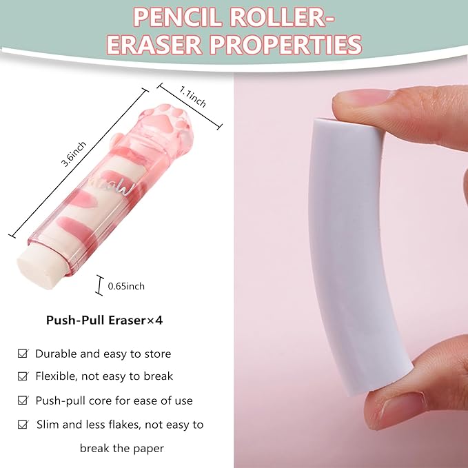 Retractable Pencil Eraser, Cute Erasers, Kawaii Cat Paw Eraser, Suitable - Image 5