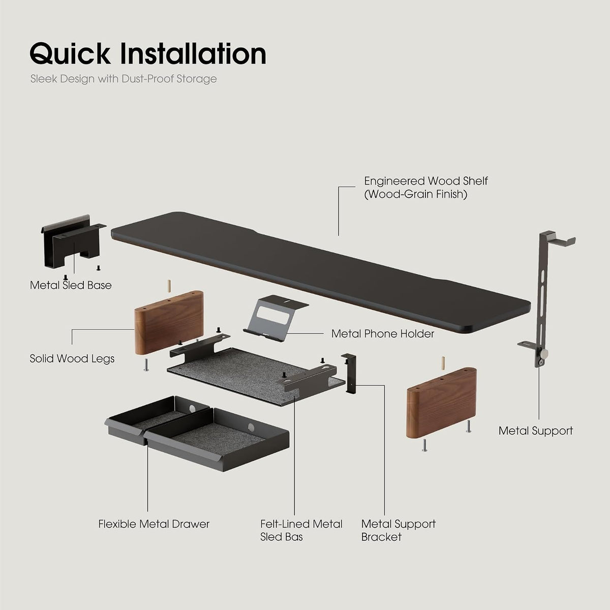 Fenge Modular Dual Monitor Stand Riser with Solid Ash Wood Leg, 42.5" Black