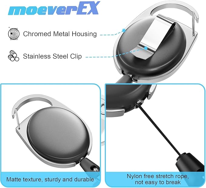 Retractable Badge Holder with Carabiner Reel Clip and Key Ring - Image 3