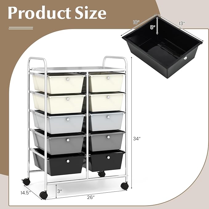 GOFLAME 10-Drawer Rolling Storage Cart, Art Craft Storage Organizer on Wheels - Image 3
