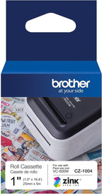 Brother Genuine CZ-1004 Continuous Length 1” (1.0”) 25 mm Wide x 16.4 ft. (5 m) Long Label Roll Featuring Zink Zero Ink Technology
