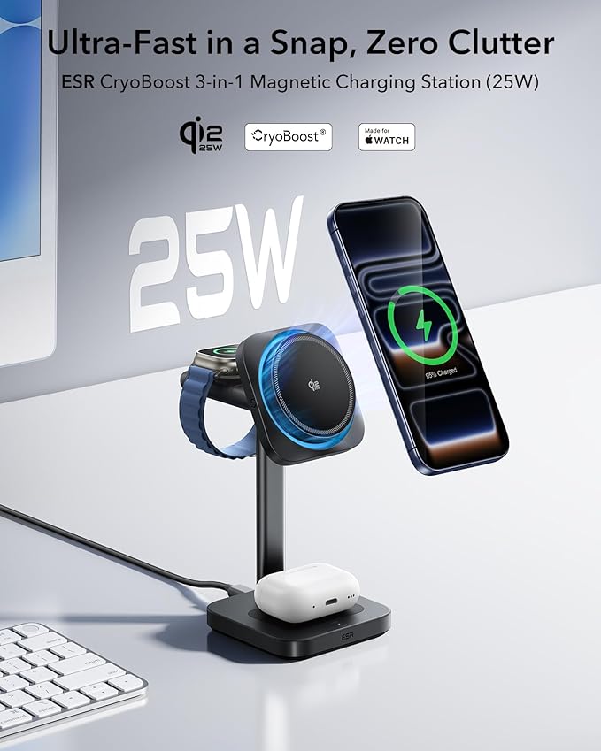 ESR for 3 in 1 Charging Station, Qi2.2 Certified 25W MagSafe Charger Stand - Image 2