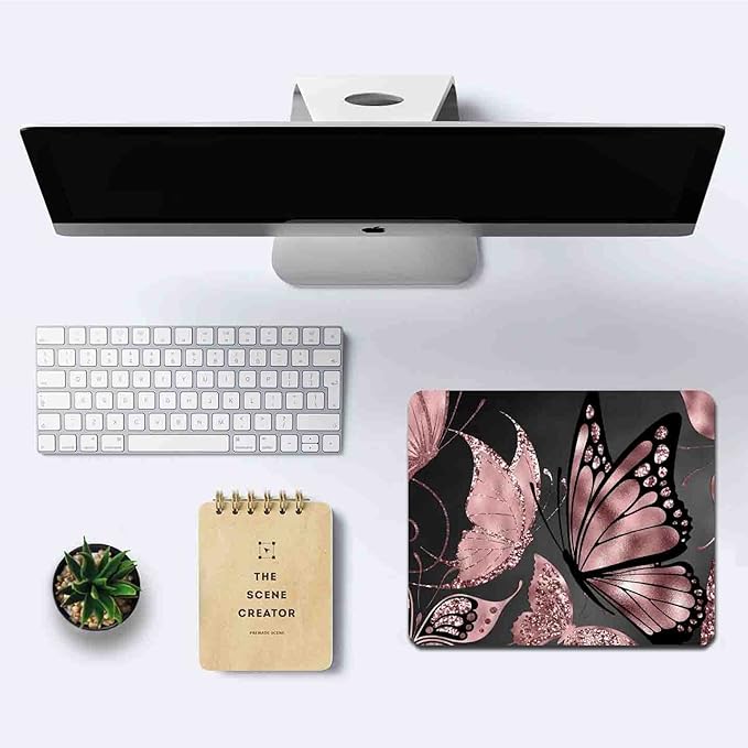 IMAYONDIA Mouse Pad, Rose Gold Butterfly Mouse Pad, Non-Slip Rubber Base - Image 6