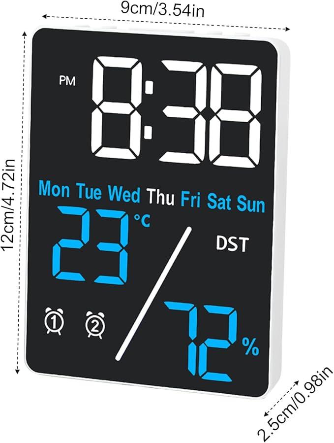 Kytree Digital Room Thermometer Hygrometer Alarm Clock, 5.9 inch Desktop - Image 2