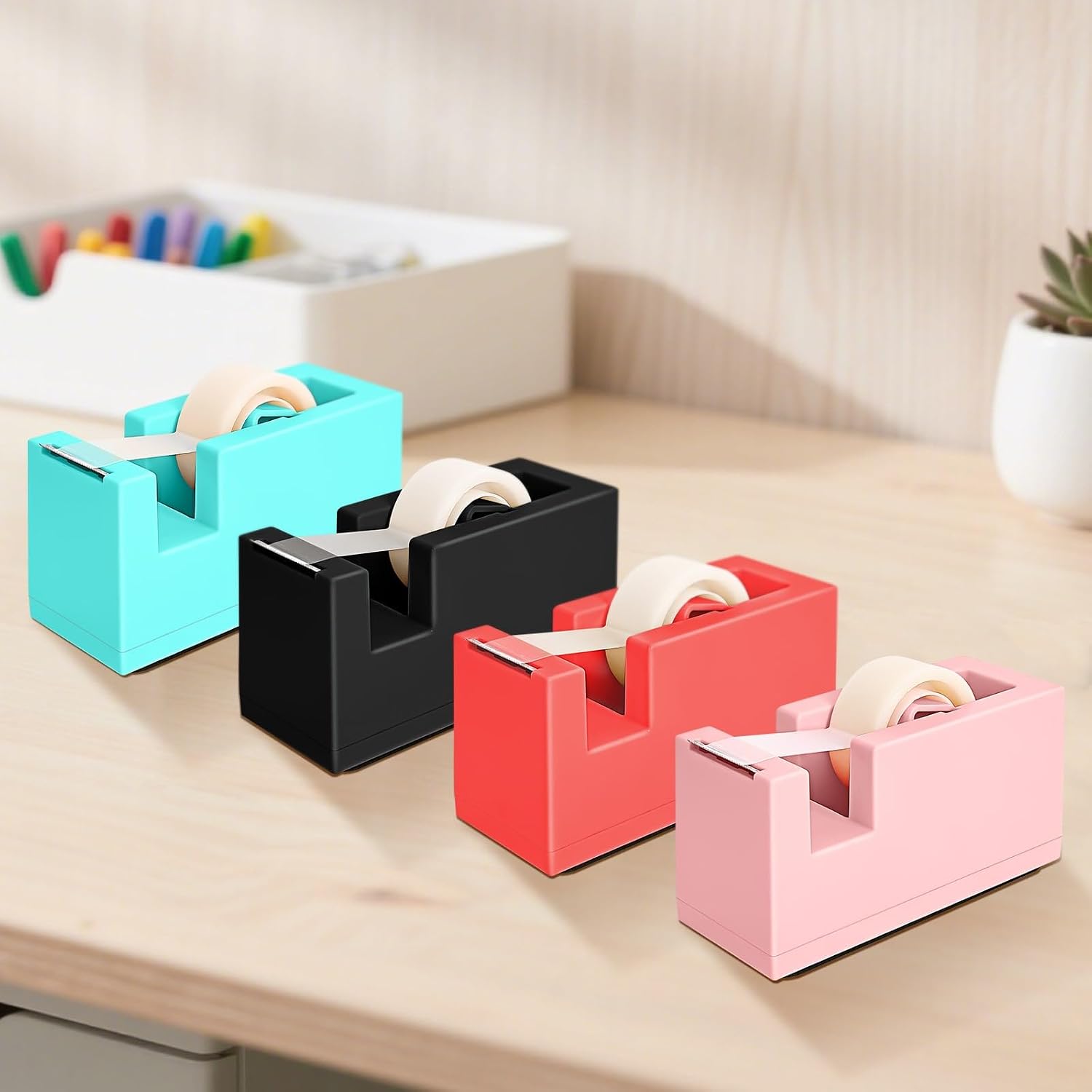 1 Desktop Stapler & 1 Tape Dispenser,Black Stapler for Desk | 25 Sheet Capacity with 830 Staples and Staple Remover, Non-Slip for Office,School, Home & Classroom