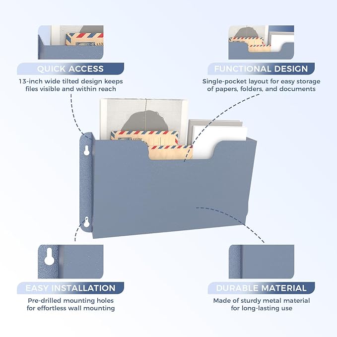 OSKIE DR POCKET RACK Wall-Mounted File Rack, Single Pocket, Metal Organizer - Image 4