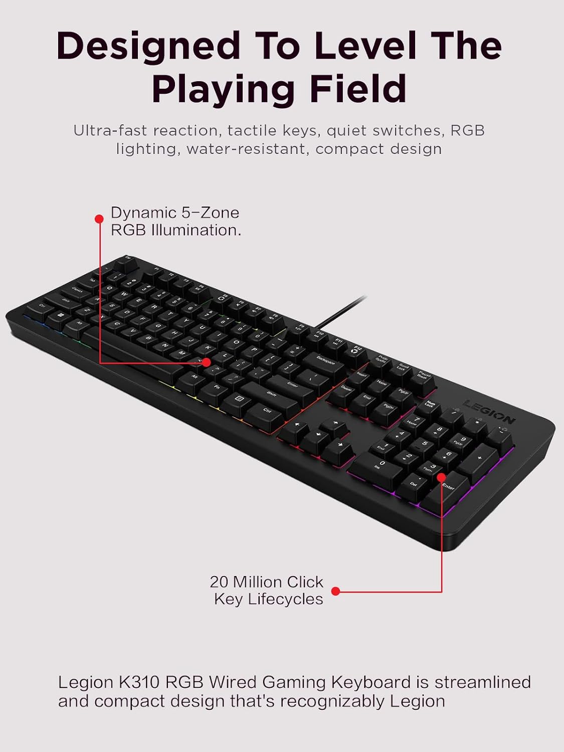 Lenovo Legion K310 RGB Wired Gaming Keyboard - Ultra-Fast Reaction Time with ...