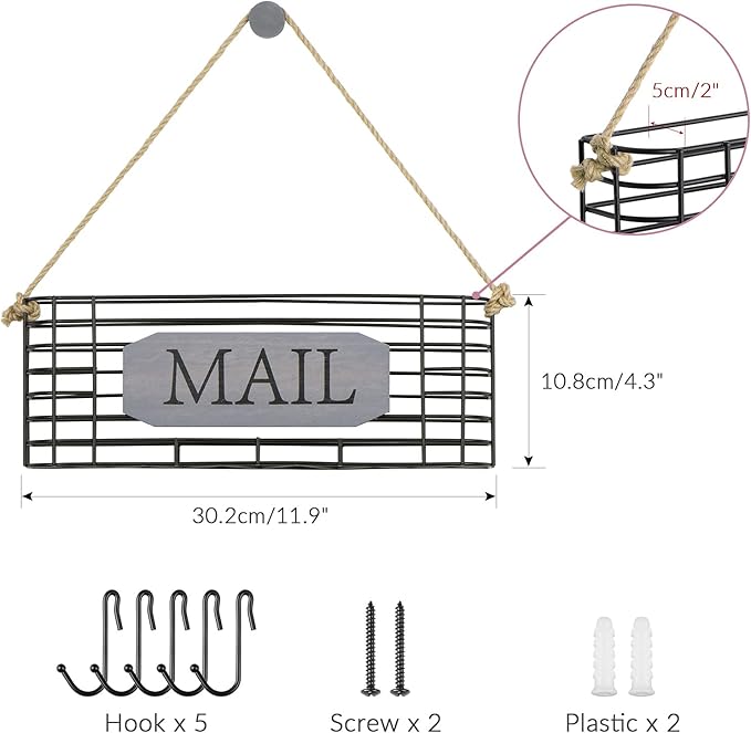 SRIWATANA Mail Key Holder for Wall, Rustic Mail Organizer Wall Mount - Image 6