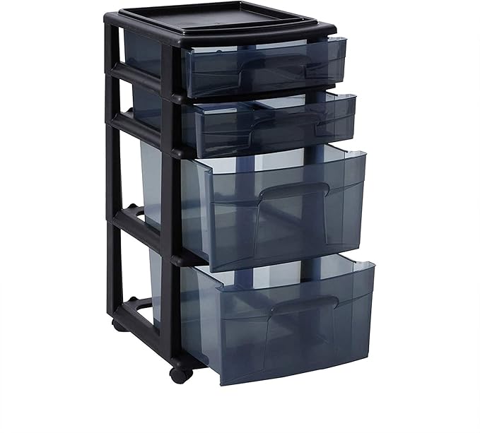 HOMZ 2-Pack Drawer Tower, 4-Tier Clear Plastic Storage Organizer Cart, and - Image 9