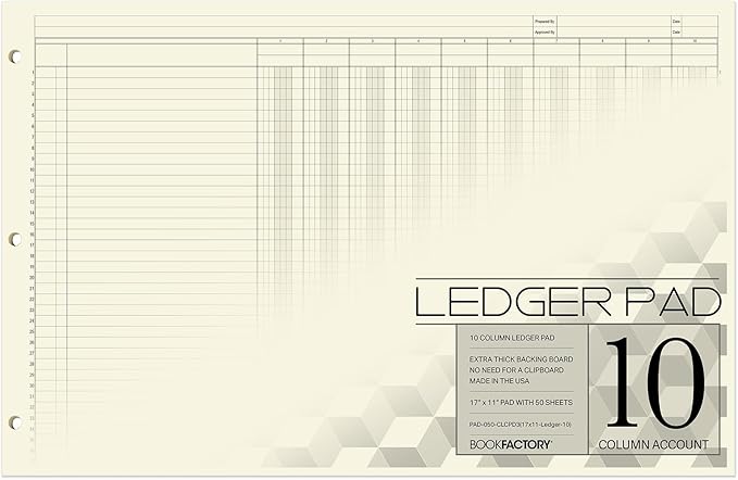 BookFactory Ledger Pad/Large 10 Column Accounting Ledger Columnar Pads by BookFactory