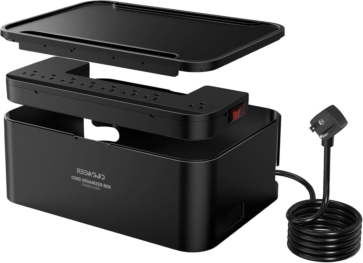 Power Strips with Cable Management Box, Surge Protector, Black