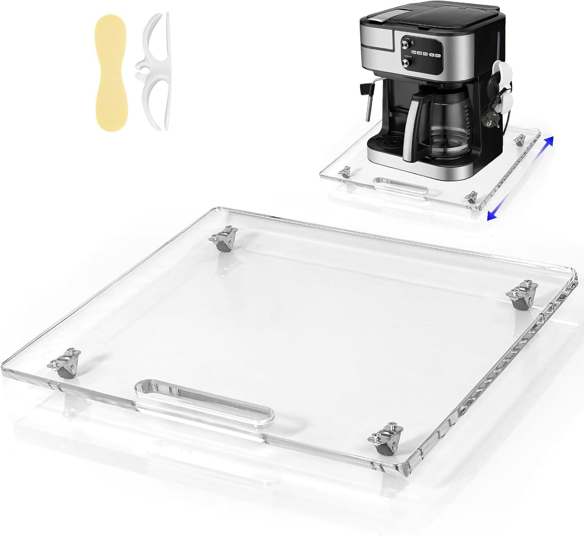 Acrylic Appliance Slider with Rubber Wheels, 13" x 14", Clear