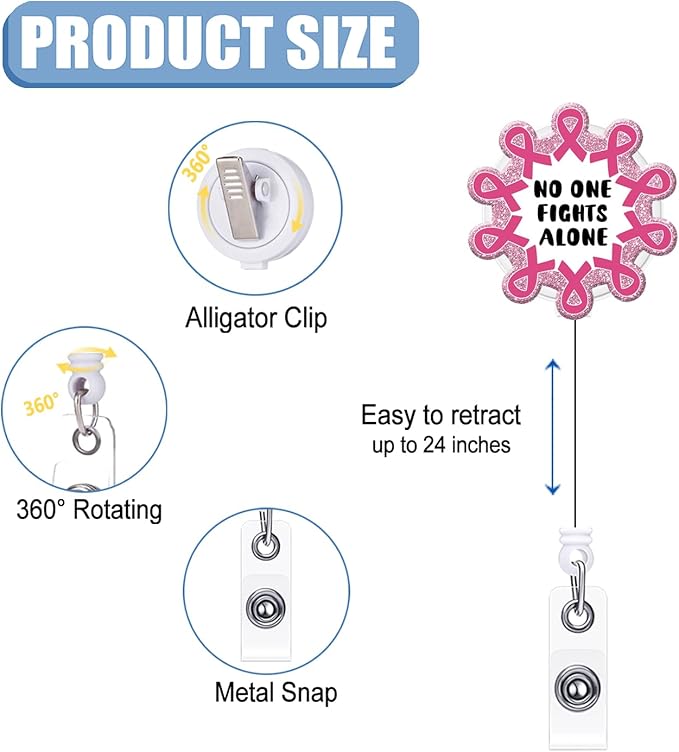 Breast Cancer Awareness Badge Reel Retractable Band ID Clip Cancer Awareness - Image 2