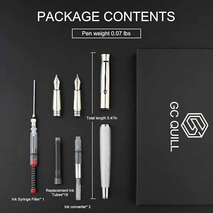 GC QUILL Fancy Fountain Pen Set – Fine and Medium Nibs, 18 Ink Cartridges - Image 3