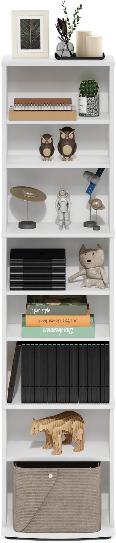 Furinno Jaya DVD Shelf, 8-Tier Tall Narrow CD Rack, Media Shelf - Image 4