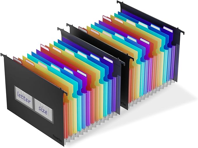 ThinkTex Plastic Expanding Hanging File Folders, 12 Accordion Pockets, Large by ThinkTex