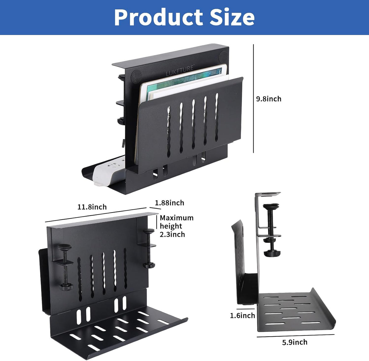 LUKETURE Desk Side Storage,11-4/5" Power Strip Cable Management Tray