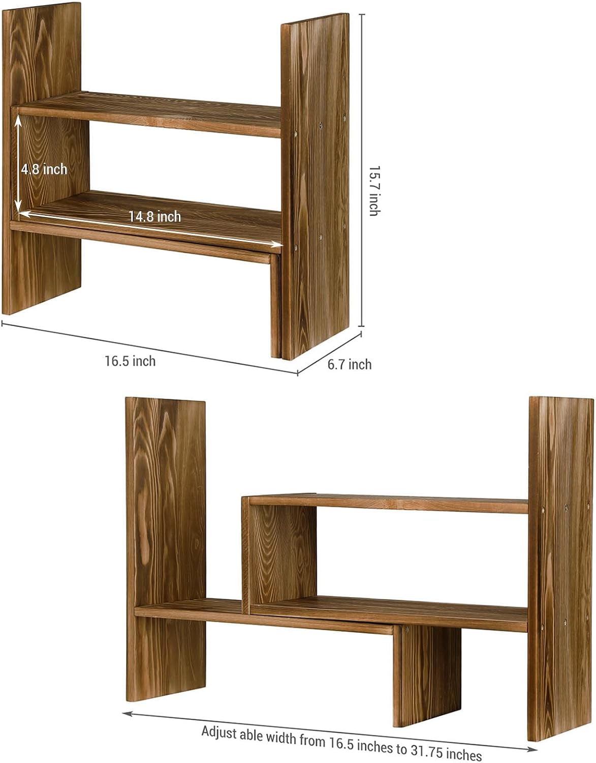 MyGift Adjustable Dark Brown Solid Wood Desktop Storage Organizer Display She...