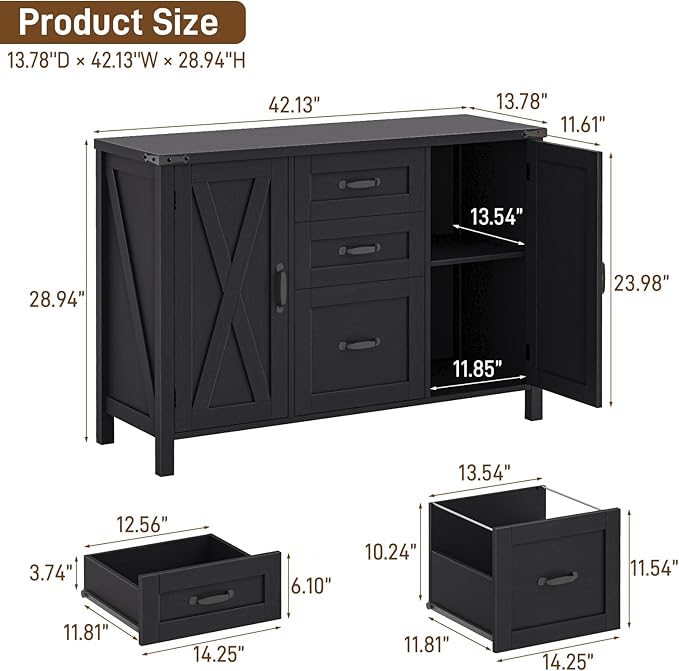 Vabches File Cabinet with 3 Drawers, Farmhouse Lateral File Cabinet Fits Files - Image 3