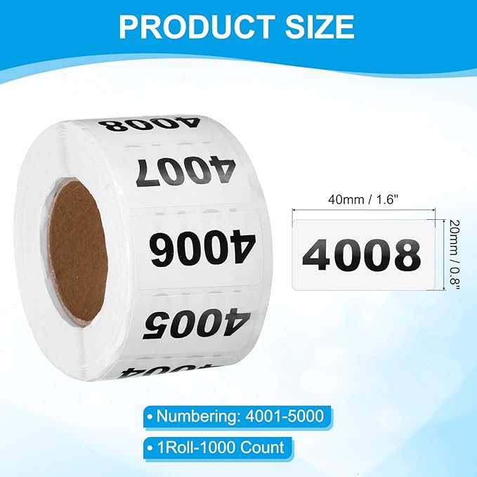 PATIKIL 0.8 x 1.6 Inch Inventory Number Sticker, 1 Roll 4001 to 5000 - Image 2
