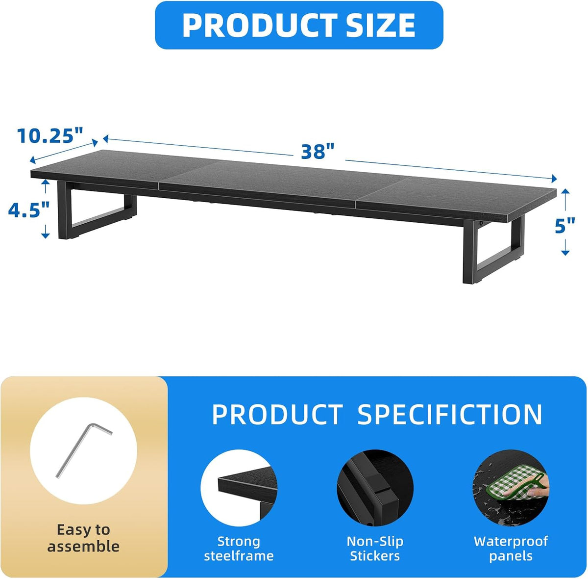 simple trending dual monitor stand riser, 38" computer shown in use