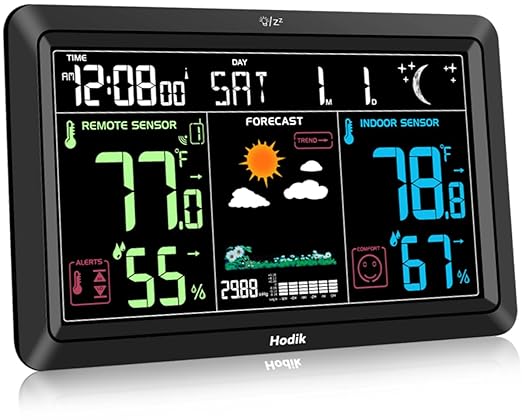 Weather Station Atomic Clock Indoor Outdoor Thermometer Wireless, Barometer by Hodik