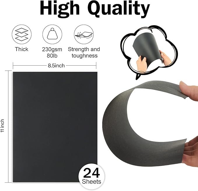 24 Sheets Black Cardstock 8.5 x 11 Black Paper, Goefun 80lb Card Stock Printer - Image 2