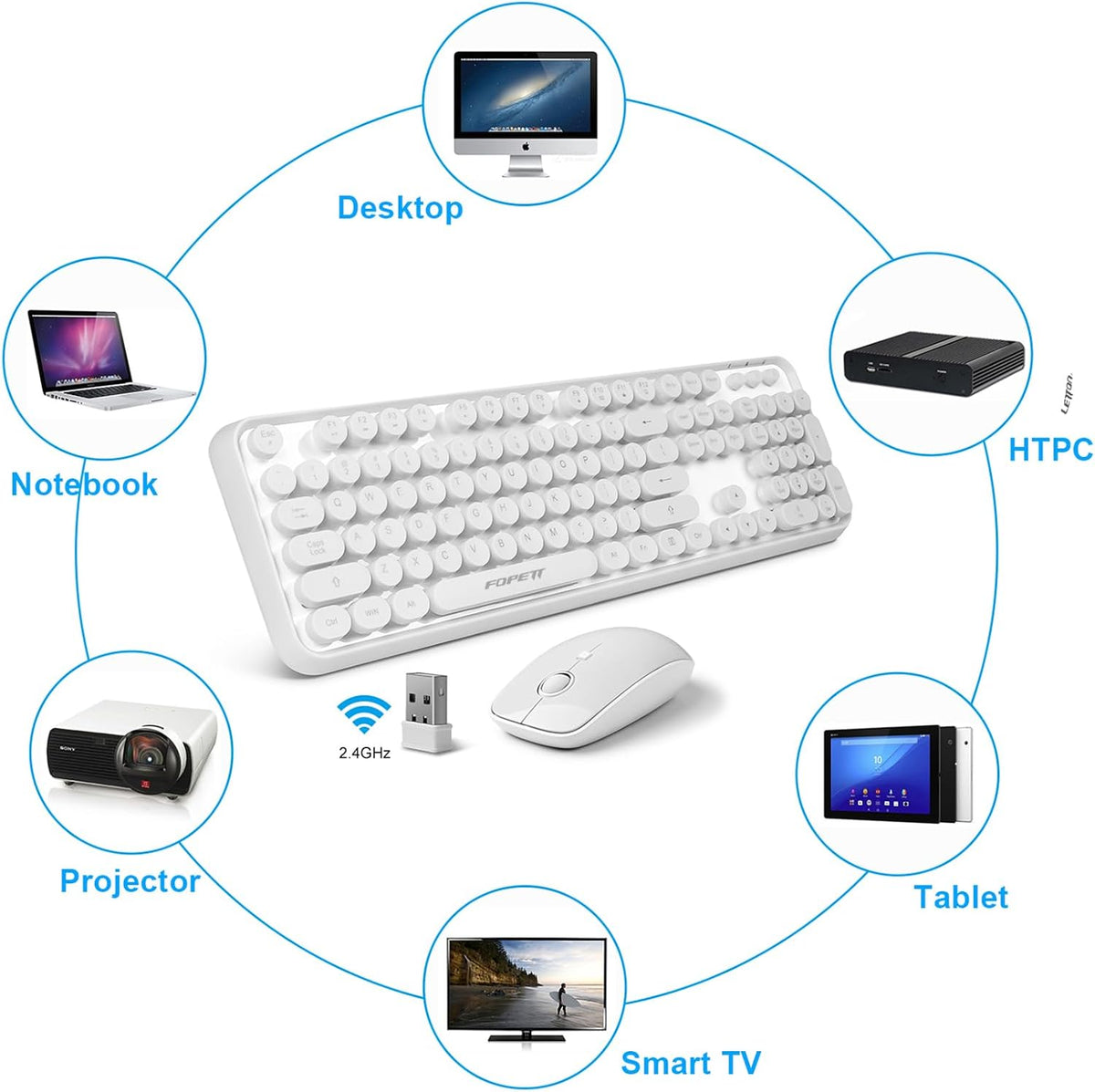 Wireless Keyboard and Mouse | Cute Colorful Keyboard and Mouse with 2.4GHz Co...