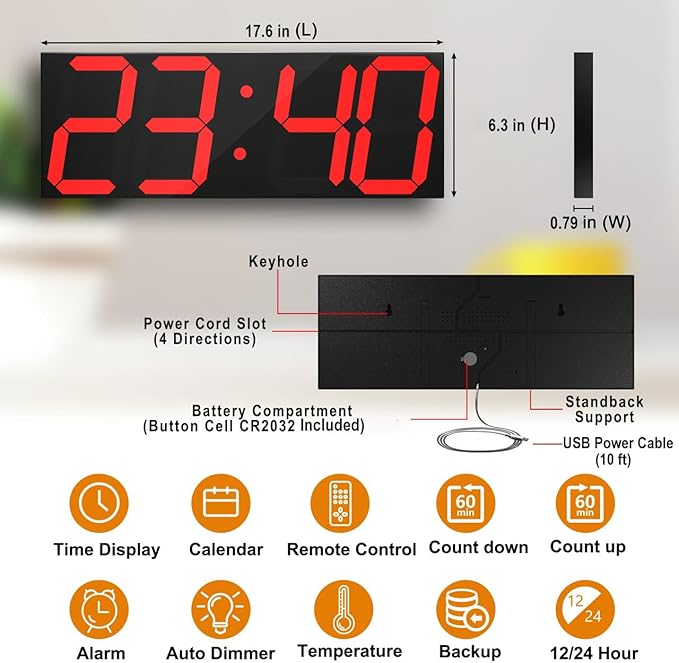 LED Large Digital Wall Clock, Oversize Wall Clock - Image 2