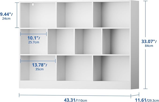 Cozy Castle White Bookshelf, 3-Tier Open Shelf Bookcase, 10 Cube Storage - Image 2