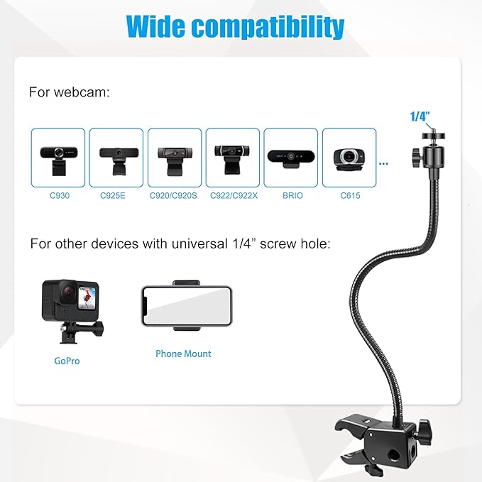 Khazylorr Webcam Stand, Webcam Mount Gooseneck Arm - Image 4