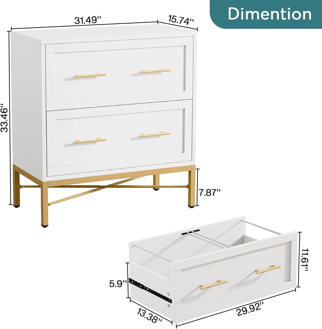tribesigns modern white 2 drawer file cabinet, lateral, close-up detail