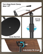Viozon Floor Book Stand, Height Adjustable Reading Stand, Multi-Purpose Book Holder/Laptop Stand/Music Sheet Stand, 180° Tilt Desktop, Heavy-Duty Base, Two-Stage Page Clips for Thick Books