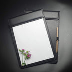 WELLYUK 4.7" X 7.5" PU Leather Clipboard, A6 File Clip Document Organizer Writing Pad Office Business Card Holder, Magnetic Conference Pad with Pen Holder, Black