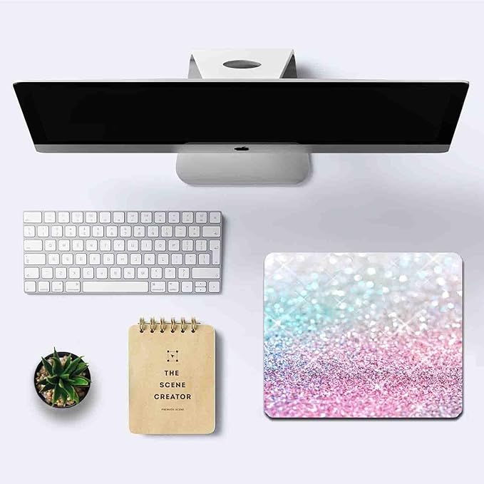 IMAYONDIA Pink Blue Sparkly Mouse Pad Cute, Rectangle Non-Slip Rubber Glitter - Image 6