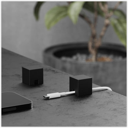 (2 PCS - Black) Metal Cord Holder, Weighted Cable Organizer or Management, Heavy Wire Keeper for Nightstand, Bedside Table, Desk - N2U Cube Cords Strap for Phone USB-C, Lightning Charger Cables