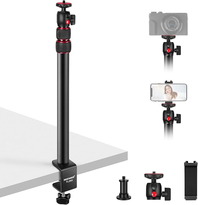 NEEWER Camera Desk Mount with Phone Holder & 360° Ball Head, Desktop Stand by Neewer